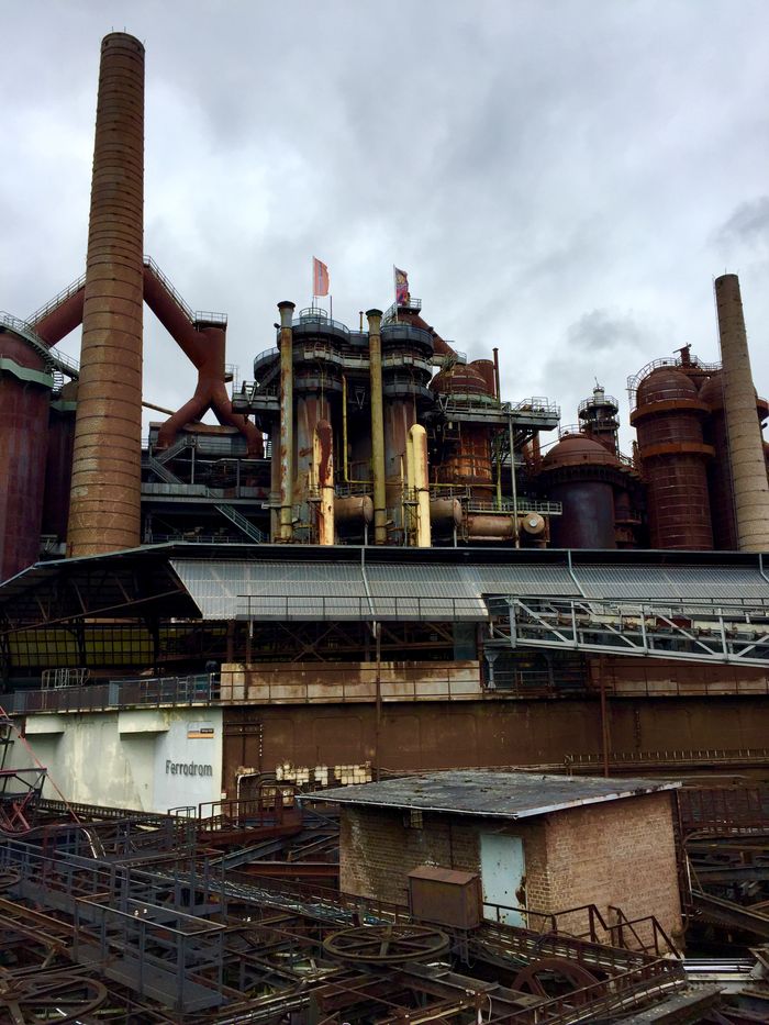 View of the historic Völklingen Ironworks, a UNESCO World Heritage Site in Germany.